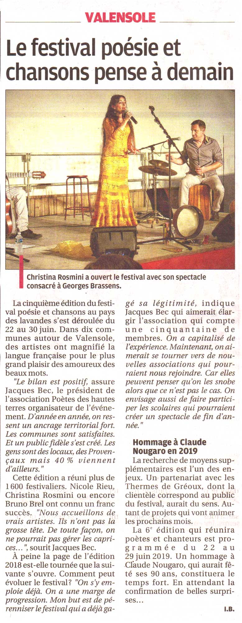 La Provence, article bilan sur le Festival 5ème édition 2018